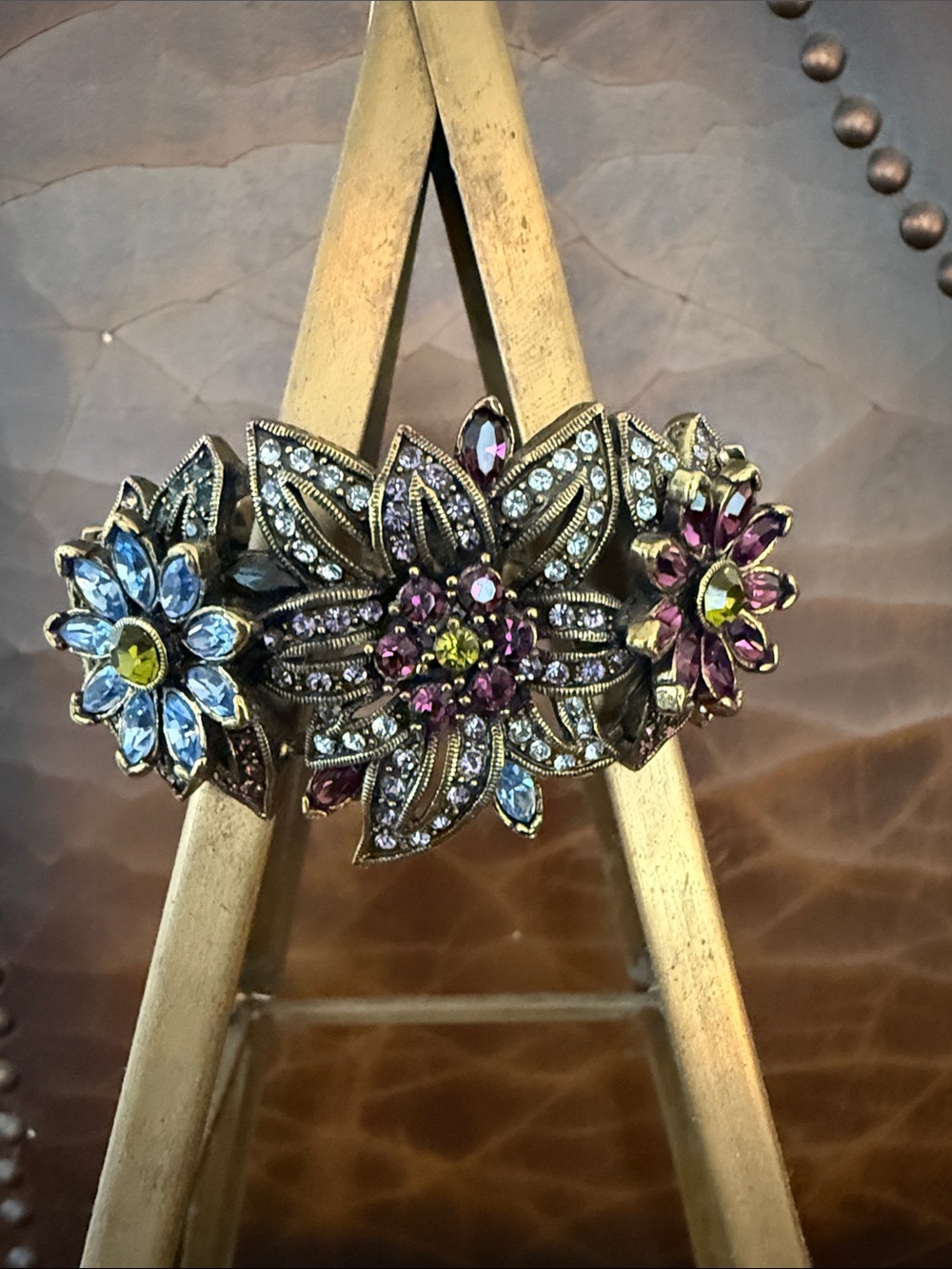 Heidi Daus Floral Crystal Bracelet in Blue, Purple, Yellow and Gold Tones